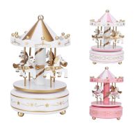 Merry-go-round Music Boxes Wooden Horse Roundabout Carousel Musical Box Plastic Christmas Gift Horse Carousel Box Home Decor