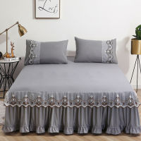 3pcs Bed Skirt Bedspread Pillowcase Ruffle Lace Anti Slip 1.8x2.0m Bed Cover Solid Colour Lace Mattress Dust Protection Cover