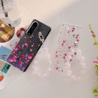 สร้อยข้อมือภาพวาดดอกไม้ขนาดเล็กโปร่งใสสำหรับ Samsung Galaxy Z Fold 4 3เคสสำหรับ Samsung ZFold4ฝาครอบกรณีกันกระแทกยาก Fold3