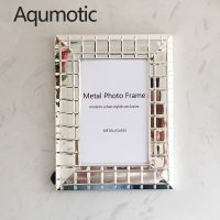 Aqumotic กรอบรูปเหล็กนอร์ดิกกระจกเงินเรียบง่ายกรอบรูปตกแต่งผนังโลหะตั้ง6 "7" 8 "เครื่องมือโต๊ะสำนักงาน