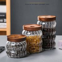 【LZ】❁  Atacado capa de madeira ondinha de vidro grosso armazenamento jar latas de chá grãos de armazenamento frasco de grãos de café garrafas de armazenamento frasco selado