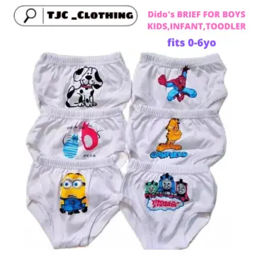 6pcs/3pcs Didos WHITE BRIEF With Printed Character assorted print Cars/toys/ CocoMelon/Spiderman