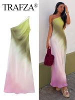 【HOT】ﺴ☈✷ TRAFZA Womens Tie Dye Asymmertic Backless Shoulder Woman Evening Fashion