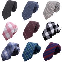 Fashion 6cm Skinny Cotton Tie Black Grey Plaid Striped Solid Slim Linen Necktie Suit Men 39;s Business Wedding Leisure Neck Ties