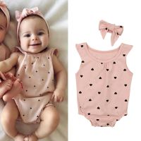 [COD] European and summer style Valentines Day sleeveless heart-shaped jumpsuit romper hair band two-piece childrens