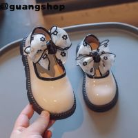 guangshop ดอกไม้ชีฟองกุทัณฑ์สาวส่องแสงหนังรองเท้าแบน Velcro นุ่มสบายแต่เพียงผู้เดียวเด็กเจ้าหญิงรองเท้า2-16ปี T22N08CC-36