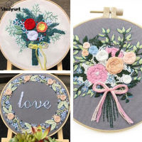 Studyset IN stock 3pcs Cotton And Linen Floral Embroidery Kit Diy Material Package 20cm Bamboo Embroidery Hoop