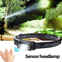 【LZ】✆  Mini recarregável led sensor farol poderoso farol camping pesca usb cabeça lanterna luz ao ar livre lâmpada da tocha portátil