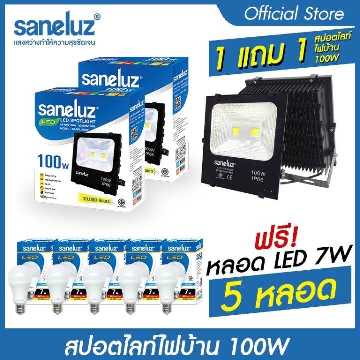 saneluz-สปอตไลท์-led-100w-1-แถม-1-แถมเพิ่ม-หลอด-led-7w-5-หลอด-แสงสีขาว-6500k-สปอร์ตไลท์-ฟลัดไลท์-spotlight-floodlight-แอลอีดี-ใช้ไฟบ้าน-220v-led-vnfs