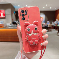 Kanavi เคสนิ่มแฟชั่น TPU เคสโทรศัพท์ปิดขอบตรงสำหรับ OPPO Reno6 4G Reno6 5G Reno 6 Pro Reno7 5G Reno8 5G Reno 8 Pro Reno8 T Reno9 Reno 9 Pro เคสโทรศัพท์ลายกระต่ายน่ารักกันกระแทกฝาปิดมีสายคล้อง