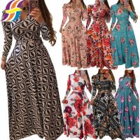 ♘ Women Dress Muslimah Jubah Long Dress Long Sleeve Floral Print Casual Maxi Dresses Batik Wanita