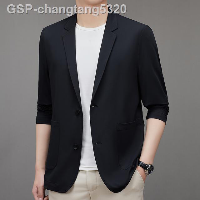 2023ร้อน-แจ็คเก็ตนักธุรกิจผู้ชายผ้าไหมสีดำสีทึบชุดหน้าอกสีเทาใหม่2023