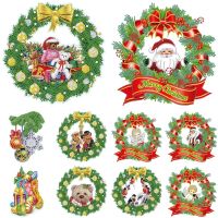 DIY Christmas Wreath Diamond Painting Stickers Cartoon Santa Claus Rhinestone Mosaic Door Wall Sticker Art Craft Xmas Home Decor