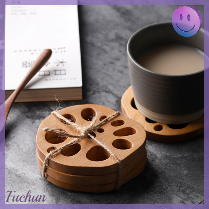 fuchun-แผ่นรองเครปไม้แข็ง4ชิ้น-แผ่นรองจานแผ่นรองแก้วกาแฟชาแผ่นรองจานไม้วอลนัตตกแต่งเครื่องดื่มทนความร้อนได้ทนทานจำนวน1ชิ้น