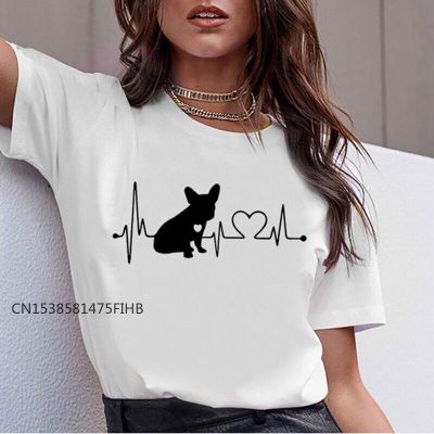 Korea French Bulldog Print Basic Tshirts Summer Short Sleeve Premium Tops Cute Dogs Printed Tees Fashion O-Neck T-Shirt