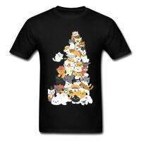 Cat Pile Christmas Trees Kawaii Design T Shirt Round Neck 3D Print  Short Sleeve Men Cotton Europe Tops &amp; s