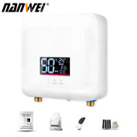 NANWEI เครื่องทำน้ำอุ่นทันที7500วัตต์มินิไฟฟ้า Tankless เครื่องทำน้ำอุ่นติดผนัง L-ED แสดงสนับสนุนเทอร์โมโหมด/การปรับพลังงานสำหรับบ้านครัวห้องน้ำ