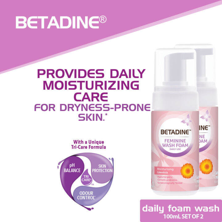 Betadine Feminine Wash Foam Moisturizing Calendula 100mL Set of 2