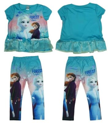 เสื้อผ้าเด็กลายการ์ตูนลิขสิทธิ์แท้ เด็กผู้หญิง ชุดเจ้าหญิง ดิสนีย์ ชุดแขนสั้น โฟเซน ชุดเสื้อกางเกงขายาว Frozen Disney ผ้ามัน DFZ218-107 BestShirt