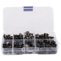 90 Sets Chicago Screws Assorted Kit, 6 Sizes of Round Flat Head Leather Rivets Metal Screw Studs for DIY Leather Craft