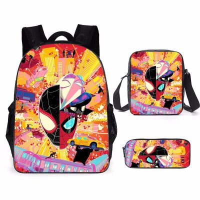 3Pcs Set Mochila Spider Verse Miles Morales Childrens Backpack Boy School Bags For Teenage Kids Travel Backpack Pencil Bag