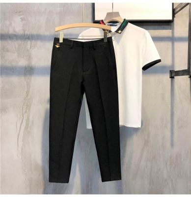 🩳NEW 🩳 GMPM0023 กางเกงลำลองผู้ชาย  เข้ารูป ทรง 9 ส่วน งานปัก กางเกงขายาว(slim) สีดำ,สีเทา 28-36 กางเกงใส่สบาย