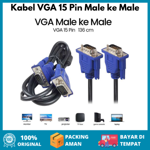 Blandet oversøisk Katedral Kabel VGA 15 Pin Male ke Male 1.36 Meter / Kabel Converter Adapter HDMI  Male To VGA Male Converter Adapter PS3 Xbox Laptop Pc Ke Tv Proyektor /  Kabel HDMI Converter Konektor