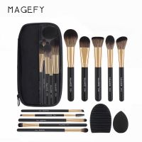 Magefy ชุดแปรงแต่งหน้า 10 ชิ้น ฟรีฟองน้ํา ทําความสะอาดแปรงแต่งหน้า ขนแปรงนุ่ม wbh