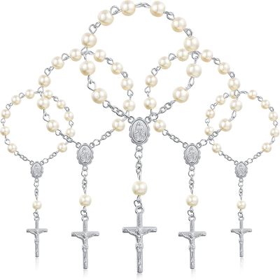 60Pcs Baptism Rosary Beads Finger Baptism Rosaries Faux Pearls for Baptism Favors Christening Favors Communion Favors