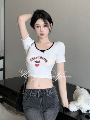 HengShanYuan เสื้อยืดแขนสั้นเข้ารูปเซ็กซี่ Cewek Seksi,เสื้อฤดูร้อนใหม่