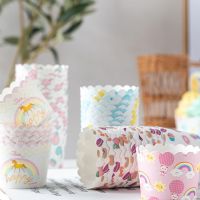 50pcs Disposable Cupcake Wrappers Pastry Supplies Paper Cake Cups Muffin Cup Heat Resistance Cartoon Pattern