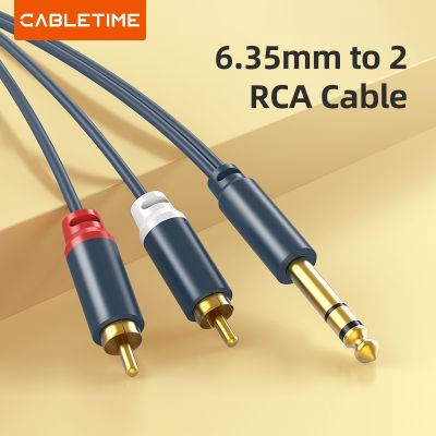 ↂ Cabletime 6.35mm to 2 RCA Jack Cable Male to Male Stereo Cable Gold Plated AUX Audio Cable For Music Amplifier Line C218