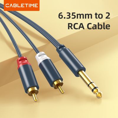 Cabletime 6.35mm to 2 RCA Jack Cable Male to Male Stereo Cable Gold Plated AUX Audio Cable For Music Amplifier Line C218