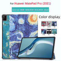 สำหรับ Huawei MatePad Pro 12.6นิ้ว (2021) WGR-W09 WGR-W19 WGR-AN19คุณภาพสูงเคสฝาครอบป้องกันแท็บเล็ตมีสไตล์แบบพับสามทบภาพวาดสีของเคสหนังพับฝาเป็นฐาน