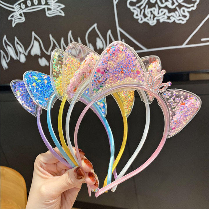 Girls Cute Colorful Sequin Cat Ears Headbands Children Sweet Cat Ears ...