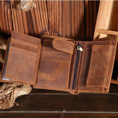 【JH】Men Genuine Leather Wallet Credit Card Coin Pocket Mini Money Bag Slim Short Small Purse Minimalist Wallet for Male