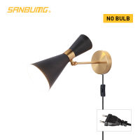 SANBUMG Nordic Wall Lamp Plug Modern Wall Sconce Adjustable Corridor Wall Bed Lamp With Switch Iron Art Plating E27 Light Head