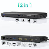 Wavlink USB C 12-In-1 Hubdocking Station Triple Display Type-C อะแดปเตอร์ DMI Display Port และ VGA 85W การชาร์จสำหรับ Windowsmac