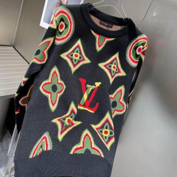 เสื้อสเวตเตอร์ฝรั่งเศสพิมพ์ลายต้นฉบับ-l-logo-huruf-เสื้อถักแจ็คการ์ดใส่สบายๆคอกลมฤดูใบไม้ร่วงและฤดูหนาวคู่รักดีไซน์หลากสี