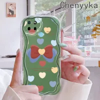 เคส Chenyyyka สำหรับ Realme C21Y C25Y แฟชั่นเคสรักหัวใจรูปโบว์เนื้อครีมดีไซน์ใหม่ขอบคลื่นโปร่งใสลายกล้องถ่ายรูปเคสมือถือกันกระแทกแบบใสนุ่มเรียบง่ายปลอกป้องกันอ่อนโยน