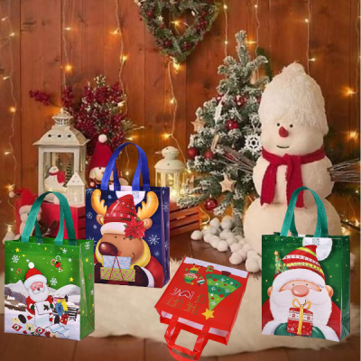ถุงหูหิ้ว ถุงหูหิ้วซานต้าคอส ถุงขนม ถุงกระดาษของขวัญ ถุงของขวัญถุงกระดาษซานต้าคอส กระเป๋าห่อคริสต์มาส คละลาย