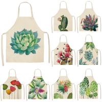 1Pcs Succulent Plants Green Leaves Pattern Kitchen Aprons Home Cooking Baking Shop linen Linen Cleaning Apron 55x68cm