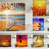 ม่านบังแดด Ocean Beach ผ้าม่านห้องน้ำผ้าม่าน Sunset Dusk Sea Animal Dolphin ม่านอาบน้ำพร้อมตะขอ 12 ชิ้น 300x180 180*180cm