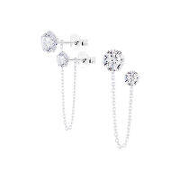 Silver thai  925 Sterling Cubic Zircon Chain Double earring , Silver Cubic zircon Earirng Stud สร้อยหูโซ่คล้องหูสวยๆๆเก๋ๆๆใส่ออกงานก็สวยคะ