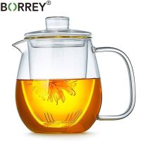 BORREY Glass Tea Pot And Cup Set Heat Resistant Glass Teapot With Removable Infuser Puer Kettle Kung Fu Tea Set Flower Teapot
