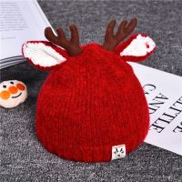 Cute Cartoon Elk Baby Hat Winter Knitted Kids Hat Warm Infant Baby Boys Girls Cap Ear Protection Children Deer Christmas Hats