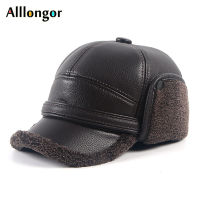 Leather Bomber Hats Mens Winter Earflap Hat Ushanka Head Hood  Autumn Warm Faux Fur Wool Earflaps Baseball Cap Male Thicken