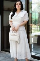 DR105 Plus​ size​ เดรสขาวฉลุ ลายดอก plus size น่ารักมากค่ะซิส