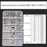 250Pcs/set M3 M4 - M16 304 Stainless Steel Washers External Toothed Gasket Serrated Lock Washer Kit HW051 Nails Screws  Fasteners