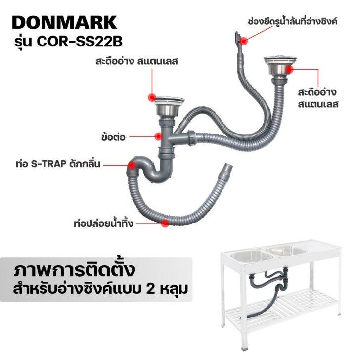 donmark-สะดืออ่างล้างจาน-ชุดสะดืออ่างซิงค์ล้างจานครบชุดแบบ-1-หลุม-และ-2-หลุม-สเตนเลส-รุ่น-cor-ss11b-cor-ss22b